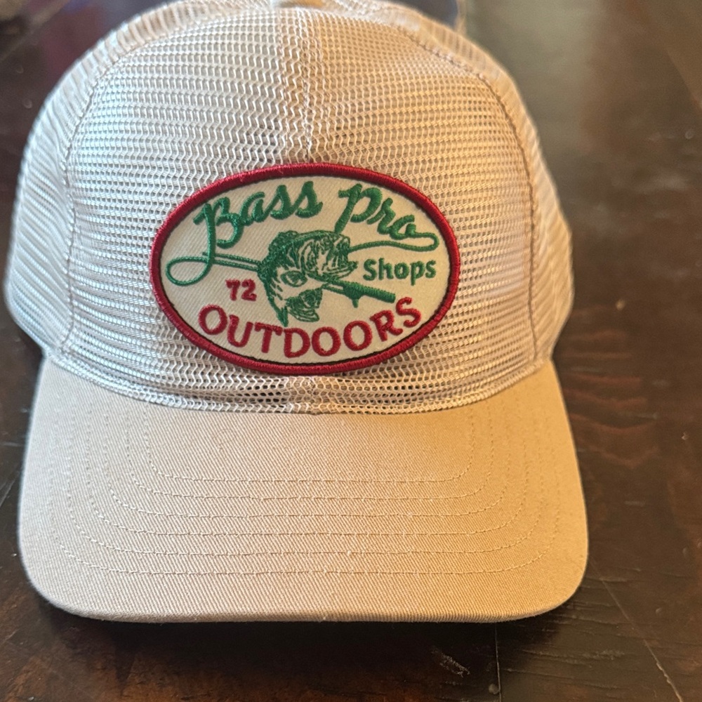 Bass Pro Shops Beige  Mesh Trucker Cap with Red & Green Patch